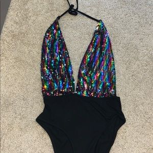 Sparkly low vneck bodysuit